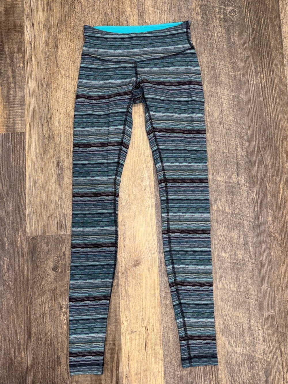 lululemon athletica Striped Teal & Black Leggings